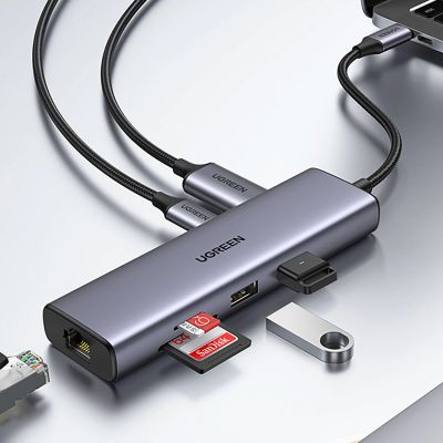 19. Ugreen CM512 90568 USB-C-Adapter – 2x USB-A 3.0 / HDMI / RJ45 / SD- und TF-Kartenleser / USB-C PD 100 W – Grau