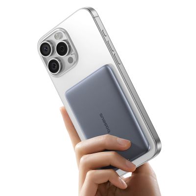 4. Baseus PicoGo AM41 5000 mAh 20 W ultradünne MagSafe-kompatible Powerbank mit schwarzem Baseus Simple USB-C 60 W 30 cm Kabel – Grau