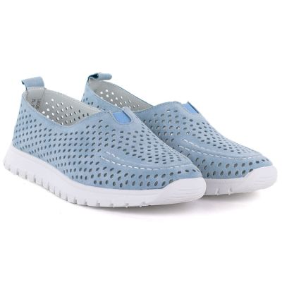 4. Damen-Lederschuhe mit Lochmuster, blau, Vinceza 93220