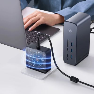 7. Baseus UnionJoy USB-C Dockingstation (2x HDMI 4K@60Hz, 1x DisplayPort 4K@60Hz, 3x USB-A 3.0, 2x USB-C 3.0, 2x USB-A 2.0, 1x RJ45 PD PC, 1x SD+TF, 1x 3,5-mm-Klinkenanschluss) – Grau