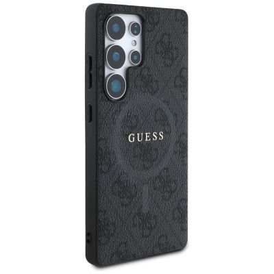 4. Guess Leder 4G Farbiger Ring Classic Logo MagSafe Hülle Samsung Galaxy S25 Ultra schwarz
