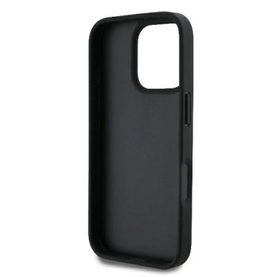 7. Guess Leder 4G Triangle Strass MagSafe Hülle für iPhone 16 Pro Max – Schwarz