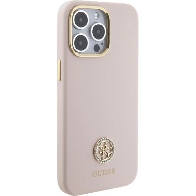 4. Guess Silicone Logo Strass 4G Case für iPhone 15 Pro Max - Rosa