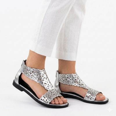 5. Silberne Damen-Sandalen mit Lochmuster, M.Daszyński MR24148-2