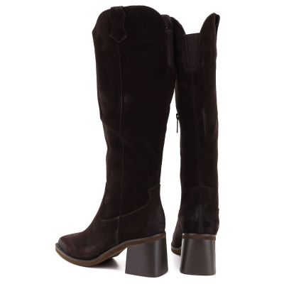 9. Damen-Cowboystiefel aus Leder mit Absatz, Wildleder, braun, Vinceza 133103