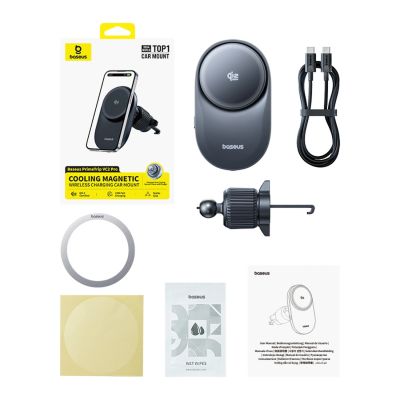 16. Baseus PrimeTrip VC2 Pro Magnethalterung mit Qi2.2-Ladegerät und Lüftungslüfter – Schwarz