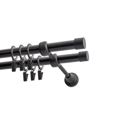 Doppel-Gardinenstange Ø 19 mm, schwarz, 320 cm, LUNA, mit Ringen – KOWALSKI