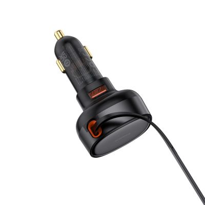 5. Baseus Enjoyment Pro 55W USB-A Kfz-Ladegerät mit einziehbarem Lightning Kabel – Schwarz