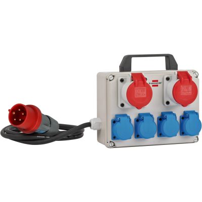 2. Brennenstuhl BKV 2/4 T Verlängerungskabel IP44, Standard, Blau, Grau, Rot, 6 Steckdosen, CEE 5p, 2 m, 400 V