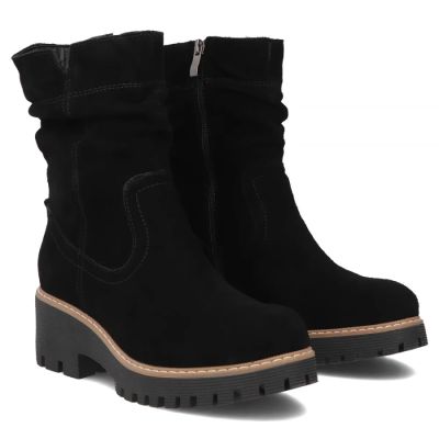 4. Damen-Ankle-Boots aus Leder, gerüscht, schwarz, Filippo DBT6402