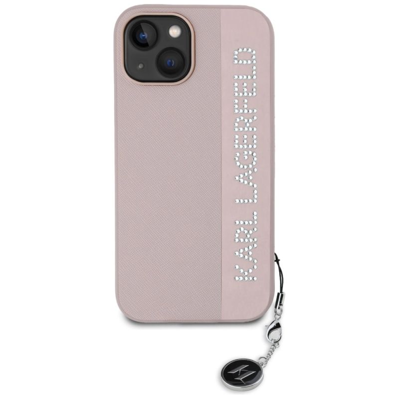 3. Karl Lagerfeld Saffiano Rhinestones & Charm Hülle für iPhone 15 / 14 / 13 – Rosa