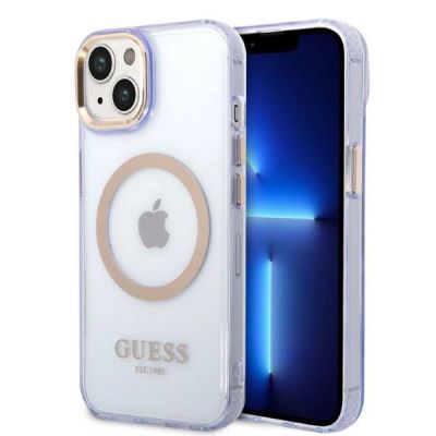 Ratet Guess , GUHMP14SHTCMU iPhone 14 6,1" lila/lila Hartschale Gold Outline Translucent MagSafe
