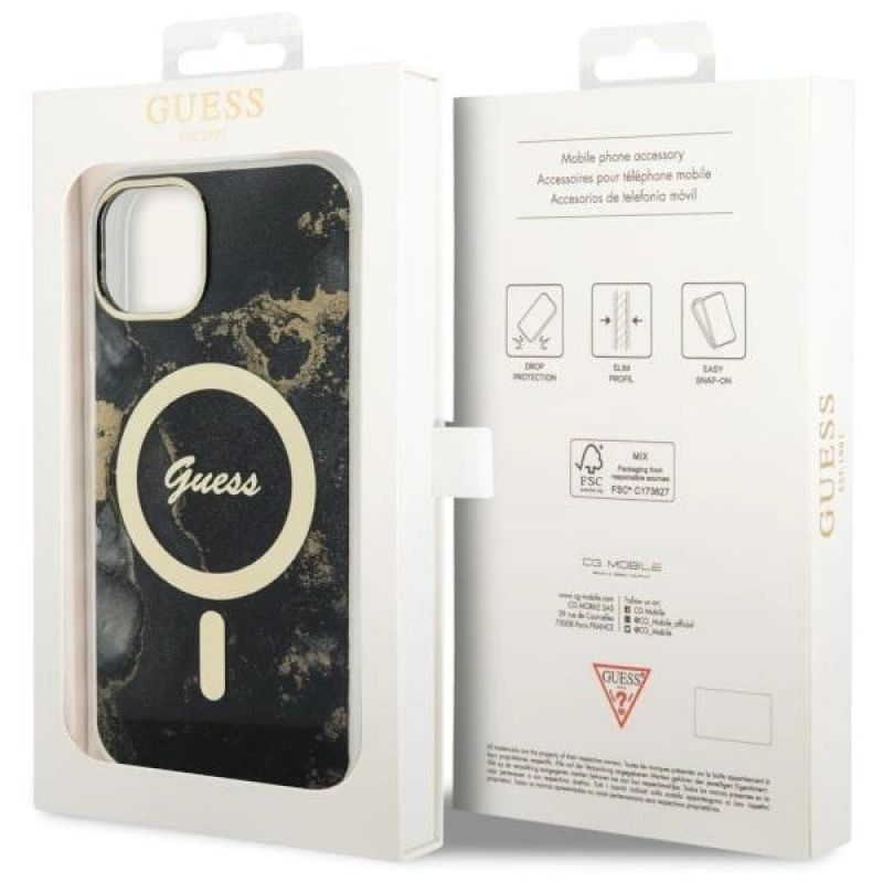 8. Guess, GUHMP14SHTMRSK iPhone 14 6,1" schwarz/schwarzes Hardcase Golden Marble MagSafe