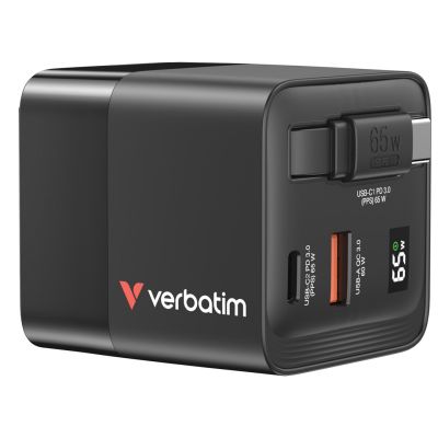 2. Verbatim Gan 65W Ladegerät mit 2x USB-C PD, 1x USB-A, Rücklaufkabel 32217
