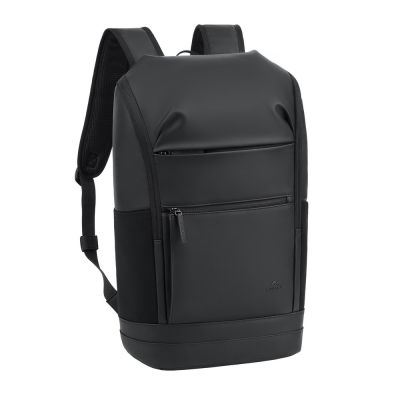 2. Rivacase Eden City Rucksack, Schwarz, Polyester, gewachstes Leder (Pull-Up)