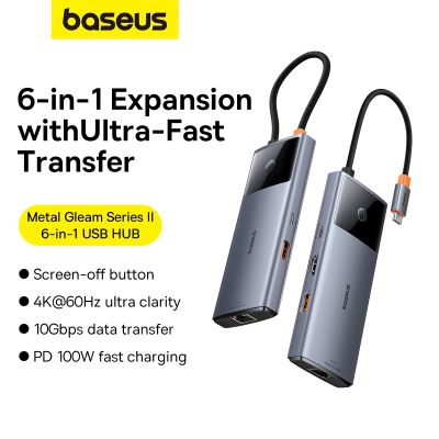 12. USB HUB 6in1 Baseus Metal Gleam Series II USB-A/USB-C/USB-C PD/HDMI/RJ45 - schwarz