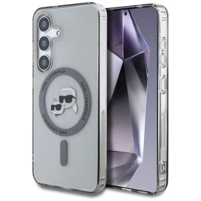 Karl Lagerfeld Button Karl & Choupette Heads Printed Logo MagSafe Samsung Galaxy S25 Plus Hülle schwarz