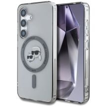 Karl Lagerfeld Button Karl & Choupette Heads Printed Logo MagSafe Samsung Galaxy S25 Plus Hülle schwarz