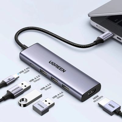 7. HUB Ugreen CM511 15597 5in1 USB-C - USB-C PD / HDMI / 3x USB-A 3.0 - Grau