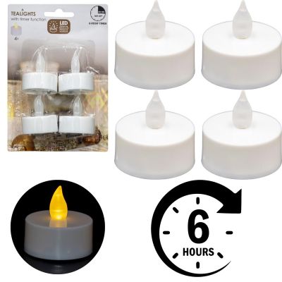 8. 4er-Set LED-Teelichter mit Timer, weiß