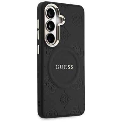 4. Guess Saffiano Peony Embossed Ring MagSafe Hülle für Samsung Galaxy S26 - Schwarz