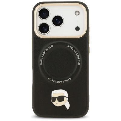 3. Karl Lagerfeld MagSafe Hülle mit großem Riemen und Karl-Metalllogo für iPhone 17 Pro – Schwarz