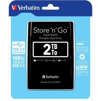Verbatim 53177 Externe Festplatte (2 TB; 2,5"; USB 3.0; 5400 U/min; Schwarz)