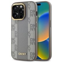 DKNY Leather Checkered Mono Pattern MagSafe-Hülle für iPhone 14 Pro – Beige