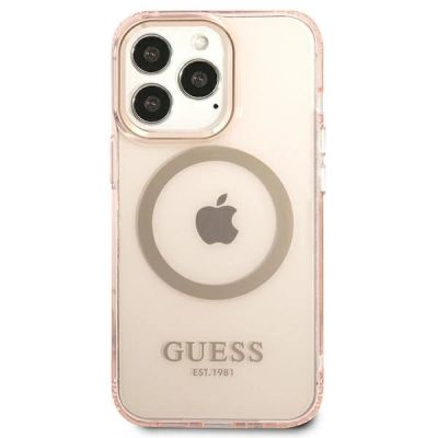 3. Guess Gold Outline Translucent MagSafe Hülle für iPhone 13 Pro Max – Rosa