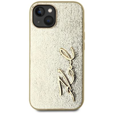 3. Karl Lagerfeld Wrinkled Metal Signature iPhone 15 Hülle - Gold