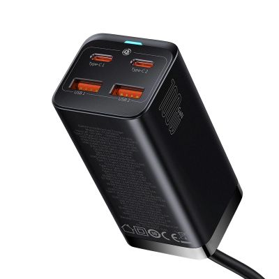 6. Baseus GaN3 Pro schnelles universelles GaN-Ladegerät 2 x USB Typ C / 2x USB 100W PD3.0, QC4.0+, AFC schwarz (CCGP000101)