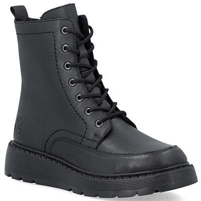 Schwarze Damen-Ankle-Boots aus Leder mit Plateau, Rieker 70410-00