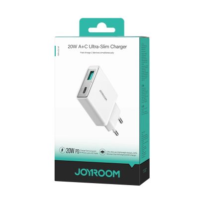 7. Joyroom JR-TCF14 20W USB-A USB-C Wandladegerät superdünn – Weiß