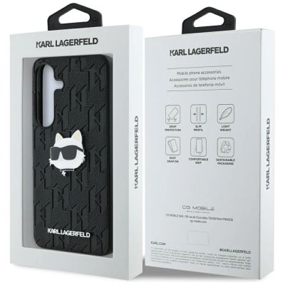 8. Karl Lagerfeld Leder-Hülle mit Monogramm-Pin-Logo und Choupette-Kopf für Samsung Galaxy S25, Schwarz