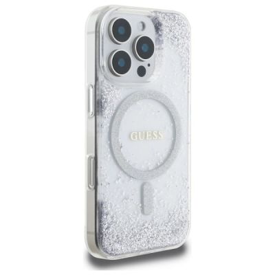 4. Guess Resin Gradient Glitter MagSafe Hülle für iPhone 16 Pro - Silber