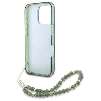 6. Guess IML Flowers Allover Electro With Pearl Strap MagSafe Hülle für iPhone 16 Pro Max - grün