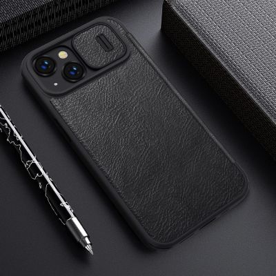 20. Nillkin Qin Leder Pro Hülle iPhone 14 Plus Kamera Cover Holster Cover Flip Case Schwarz