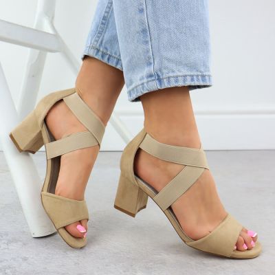 5. Damen-Sandalen zum Hineinschlüpfen mit Blockabsatz, beige, Filippo DS6920