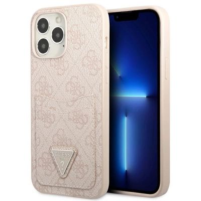 Guess 4G Triangle Logo Cardslot-Hülle für iPhone 13 Pro Max – Rosa