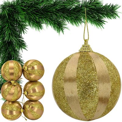 BRUCHSICHERE KUNSTSTOFF-KUGELN 8 CM GOLD 6 STÜCK STRIPES MICA