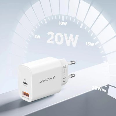 9. Wozinsky WLS-20W 20W USB-A/USB-C-Wandladegerät mit 1 m USB-C-Kabel – Weiß
