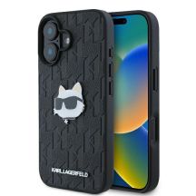 Karl Lagerfeld Monogram Choupette Head Pin Hülle für iPhone 16 – Schwarz