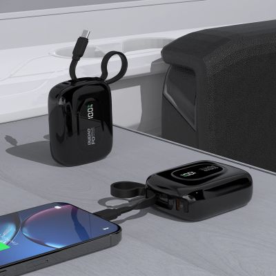 4. Dudao K32 Powerbank 22,5 W 10000 mAh mit integriertem USB-C/ Lightning Kabel - Schwarz