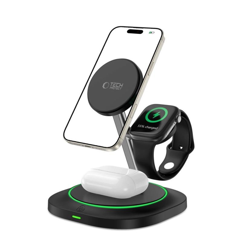 2. Tech-Protect QI15W-A46 3in1 Magnetisches MagSafe Induktives Ladegerät - Schwarz