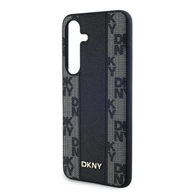 6. DKNY Leather Checkered Mono Pattern MagSafe-Hülle für Samsung Galaxy S24 – Schwarz