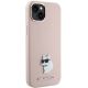 4. Karl Lagerfeld Silikon Choupette Metall Pin Hülle für iPhone 15 Plus / 14 Plus – Rosa