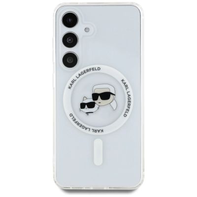 3. Karl Lagerfeld Button Case mit Karl & Choupette Logo-Print, MagSafe, Samsung Galaxy S25, Weiß