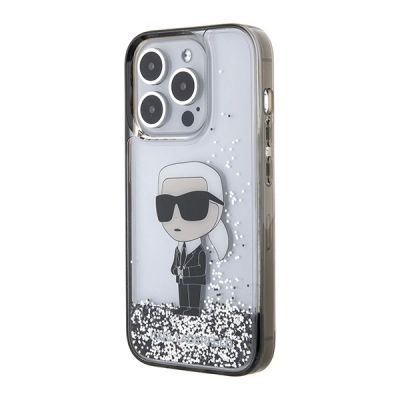 2. Karl Lagerfeld Liquid Glitter Ikonik Hülle für iPhone 15 Pro – transparent