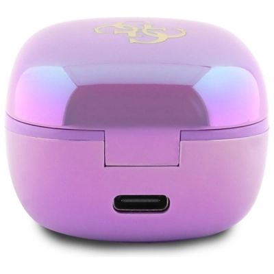 4. Guess 4G Bluetooth TWS-Kopfhörer mit aufgedrucktem Logo + Dockingstation, Violett