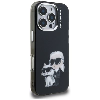 4. Karl Lagerfeld IML Aquarelle Karl & Choupette & Logo Hülle für iPhone 16 Pro Max - Schwarz